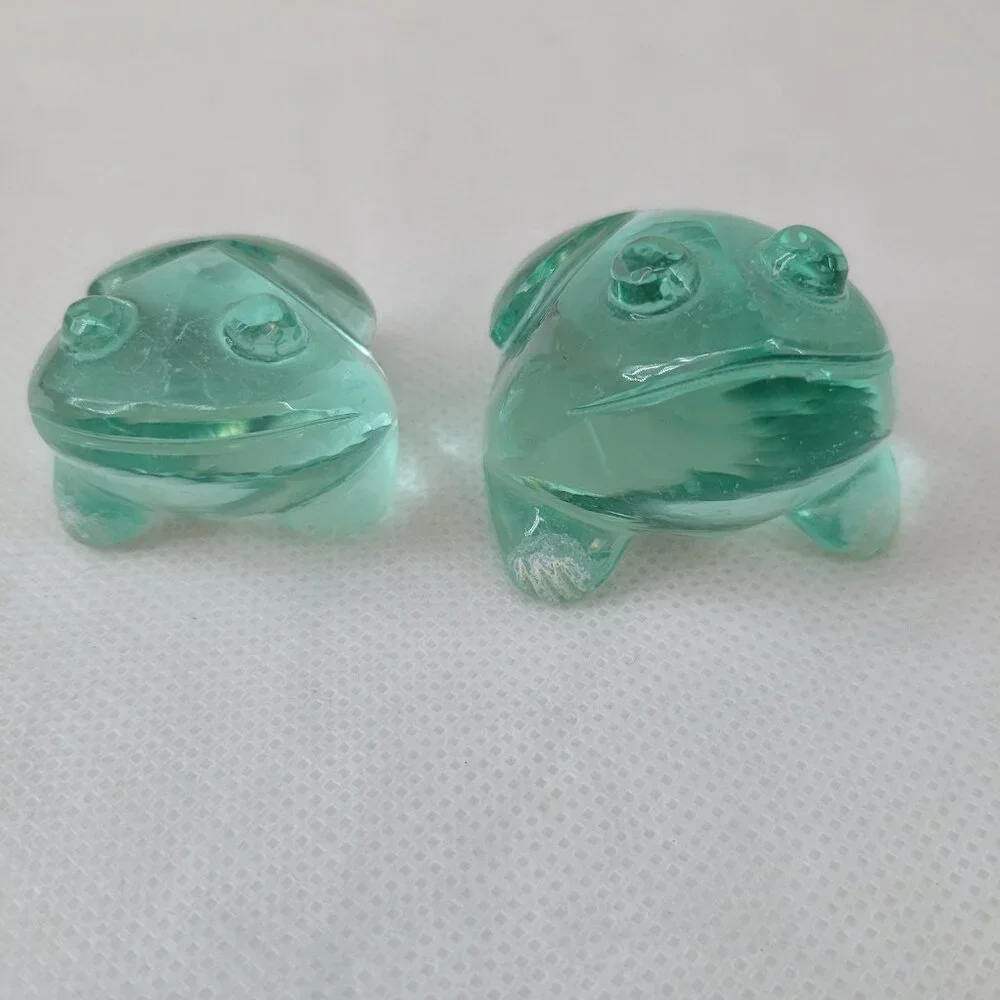Art Glass Frog Pair - Paperweights or Decor Aqua Blue-Green - Picture 6 of 13
